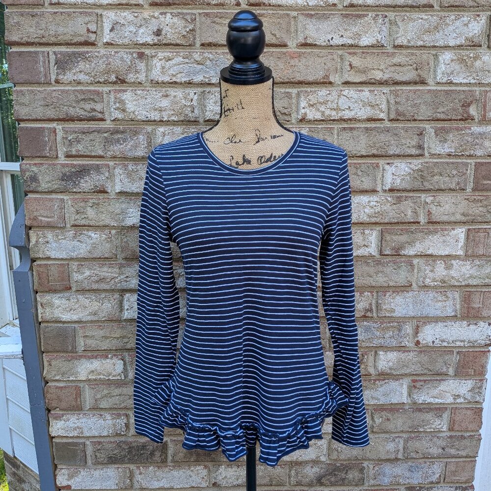⭐ Banana Republic Navy/White striped flounce designer tee Small